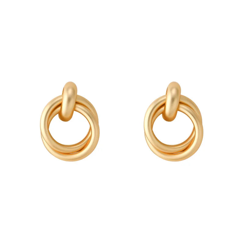 Alloy Pin Ins Wind Baroque Metal Circles Feel Dumb 18K Gold Plated Trendy Zircon Huggie Earrings