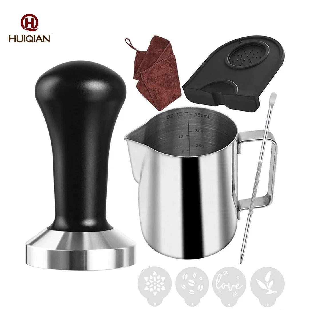 Custom Logo Coffee Tamper Set Coffee Press Espresso Tamper with Tamper Mat Frothing Pitcher  Barista Towel Latte Art Pen