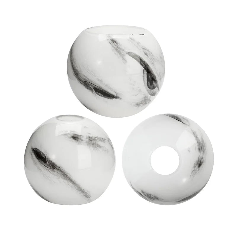 Decorative Opal Shiny Milk White Round Glass Globe Ball Lamp Shade with Stained Grey Alabaster Patterns
