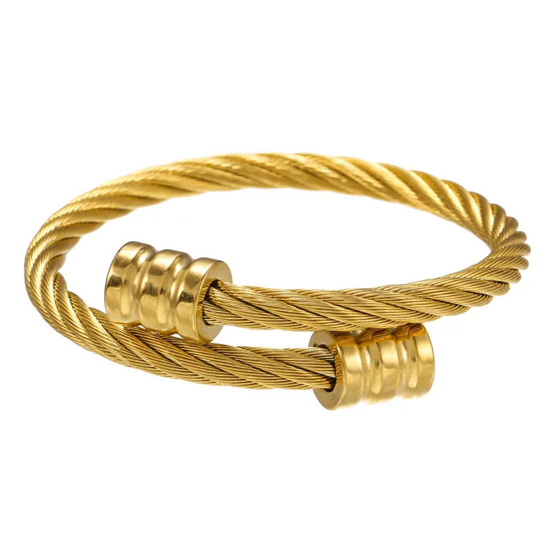 Vintage Fashion Men's Stainless Steel Geometric Adjustable Bracelet Hot Gold and Silver Color Trendy Jewelry with Gold Platin