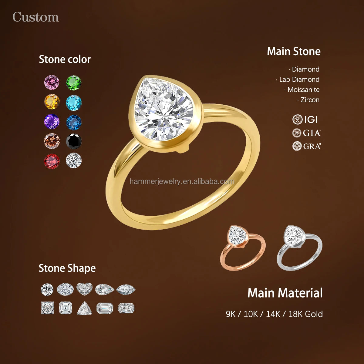 1.5ct Pear Cut Moissanite Ring in 14k Real Gold Classic Engagement/Wedding/Anniversary/Gift Unisex OEM ODM AU585