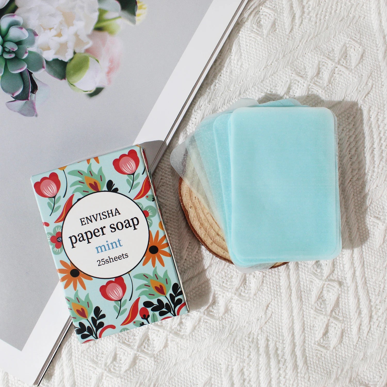 Mini Portable Disposable Travel Paper Soap Sheet Mint Foam Hand Washing Bath Scented Hand Soap for Outdoor Travel Camping Hik