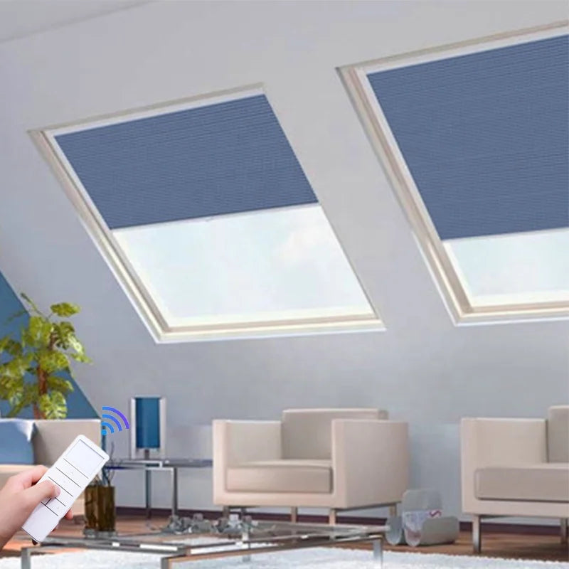 Best Selling Modern Customizable Built-In Electric Skylight Motorized Cordless Honeycomb Blinds Remote Control Full Blackout