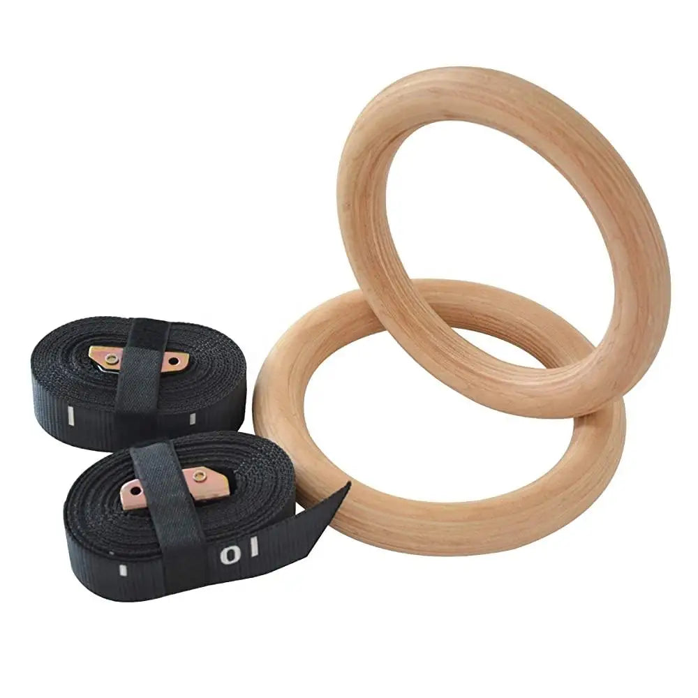 NJ Professional Artistic 28mm Kids Gymnast Ring Handle With Adjustable Straps Wood Gymnastics Rings Wooden