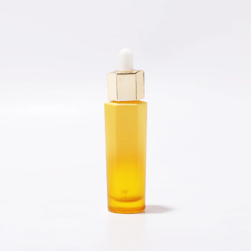 Customize Yellow Glass Packaging Dropper Skincare Oil Bottle 30 ml 50 ml Hair Oil Essential Oil Bottle Dropper