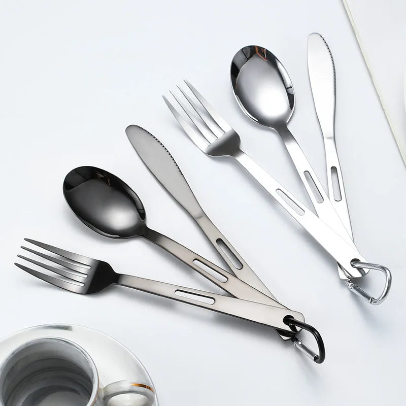 Portable Outdoor Cutlery Knife Fork Spoon Silverware Stainless Steel Black Flatware Set for Picnic