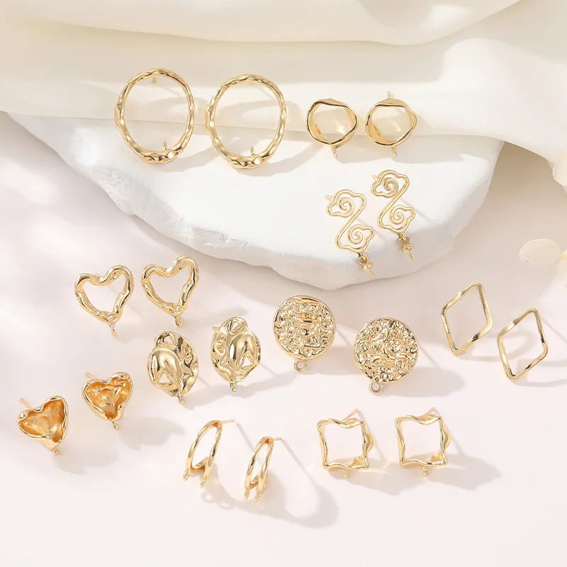 Wholesale DIY Earring Accessories 14K Heart Shaped Earrings Geometric Irregular Silver Post Jewelry Earrings Making Accessori
