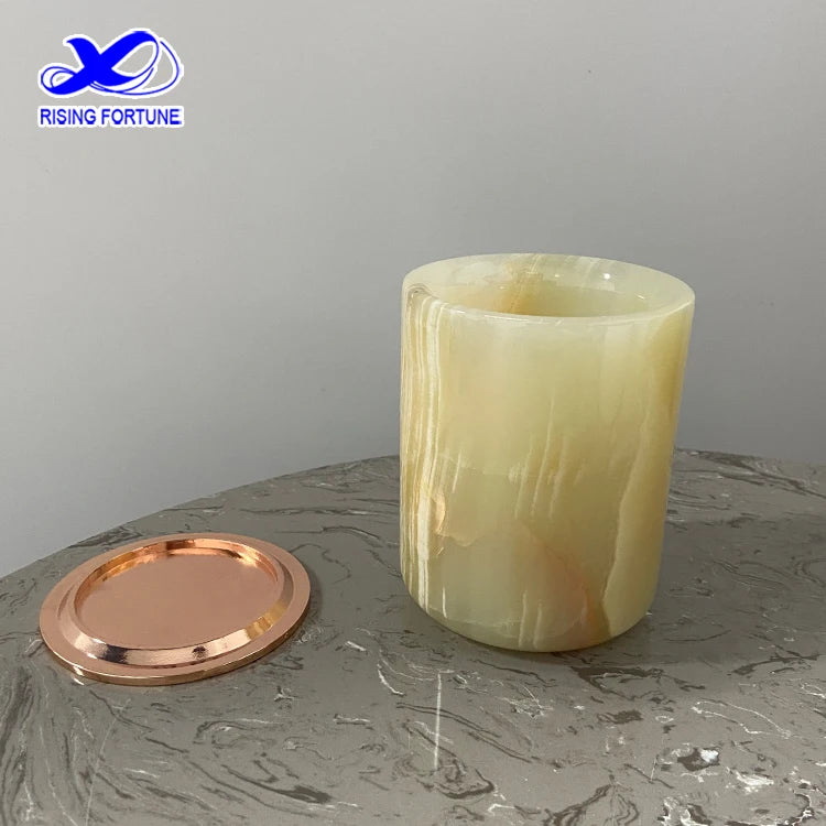 Wholesale Customized Luxury Cyan Onyx Empty Candle Jars with Glass Insert Green Onyx Marble Candle Jar for Candle Making