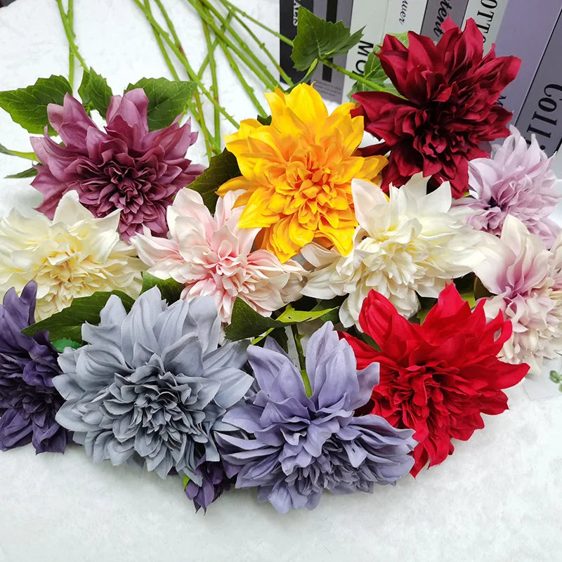 S0296 Cheap Price Wedding Home Decoration Faux Flowers Fake Dahlia Flowers Silk Floral Red White Artificial Flower Dahlia