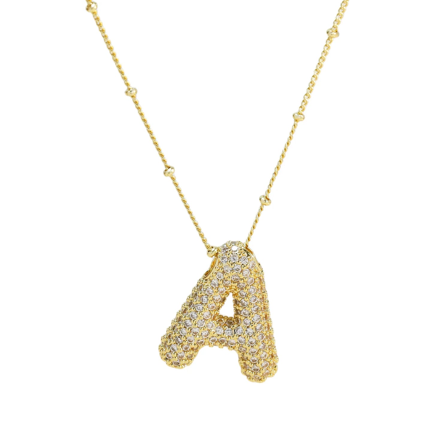 Fashion Women's Brass Zircon Bubble Feel Balloon Pendant 26 Letter Necklace