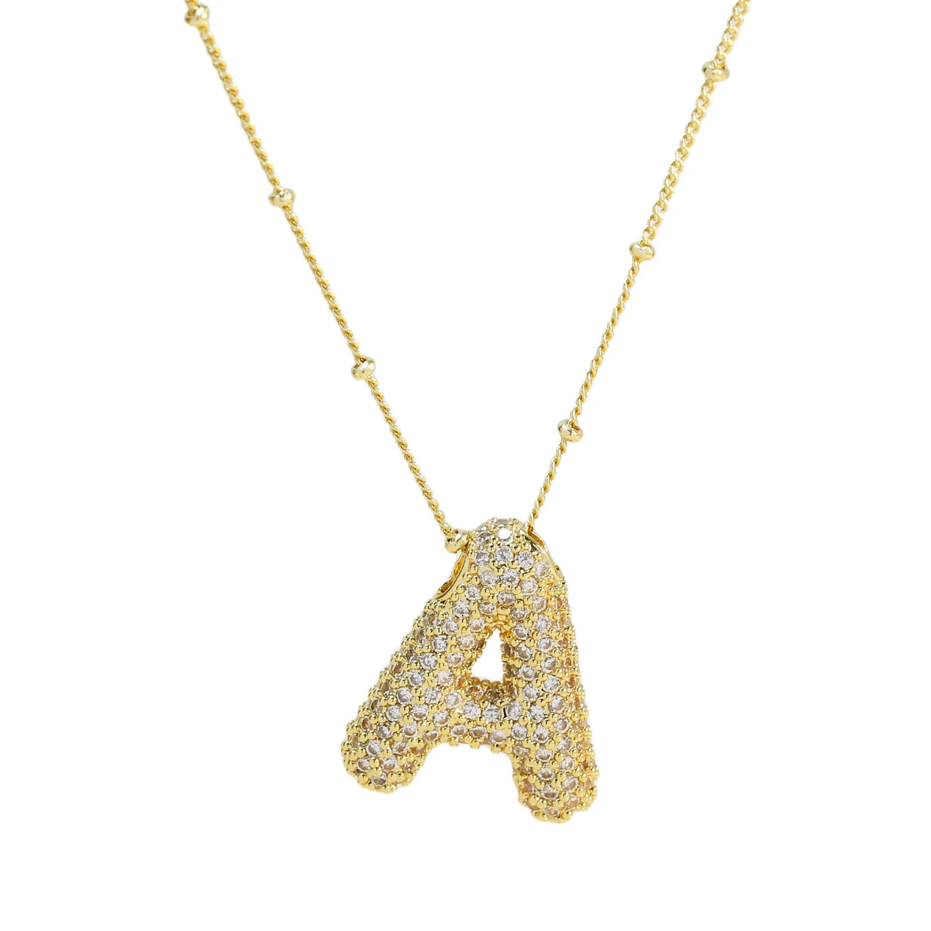 Fashion Women's Brass Zircon Bubble Feel Balloon Pendant 26 Letter Necklace