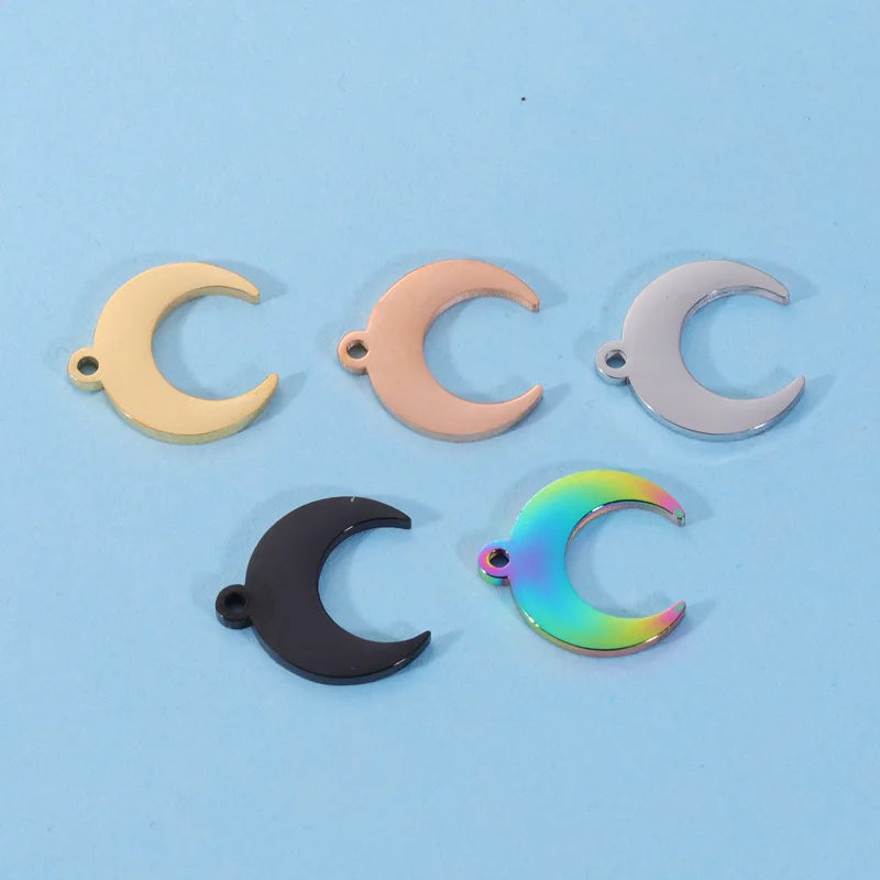 Customized Mirror Polish Stainless Steel Buffalo Horn Jewelry DIY Crescent Moon Earring Charms Pendant for Jewelry Making
