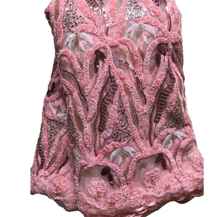 Wholesale African Lace Fabric Dress Mesh Fabric Ribbon Sequins Embroidery Lace