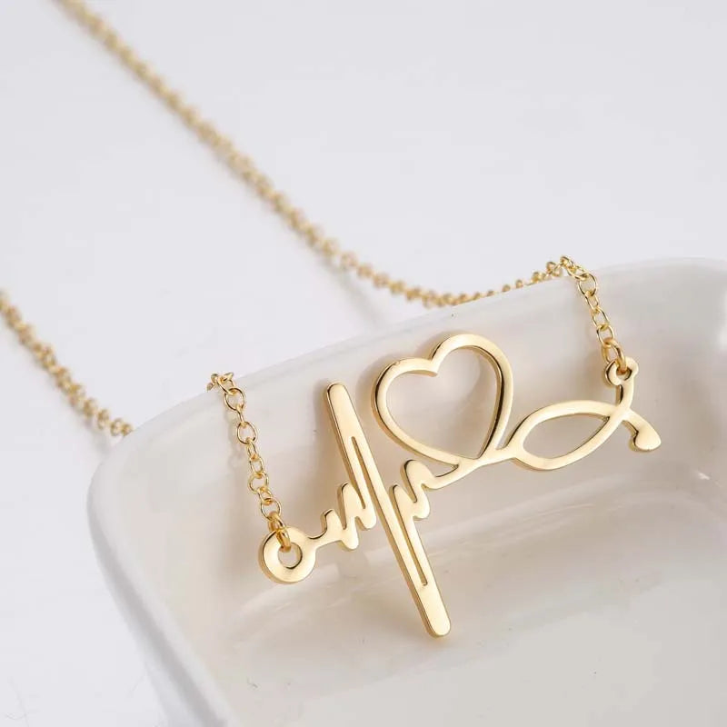 Trendy Love Heartbeat Stainless Steel Necklace Jewelry 18k Gold Plated Heart Necklace Lovers Gift 2023 Hot Sale