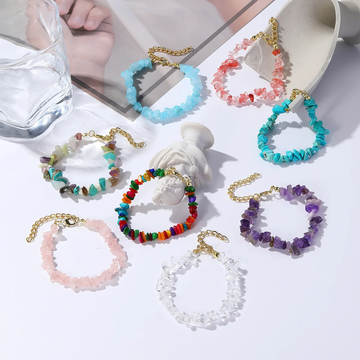 Fashionable Women's Elastic Rope Crystal Agate Beaded Bracelet Trendy Geometric Natural Gravel Bracelet Cross-Border Jewelry