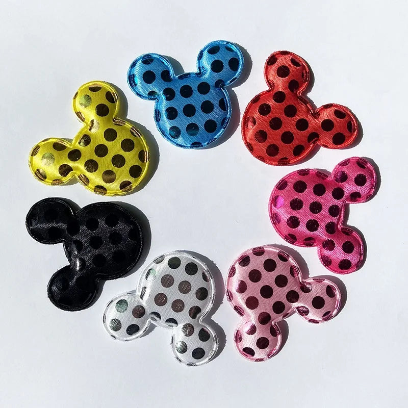 Custom Design Available Wholesale Satin Glitter Material DIY 3D Puffy Padded Applique Mouse Head Patch for Hairpin's Decorati