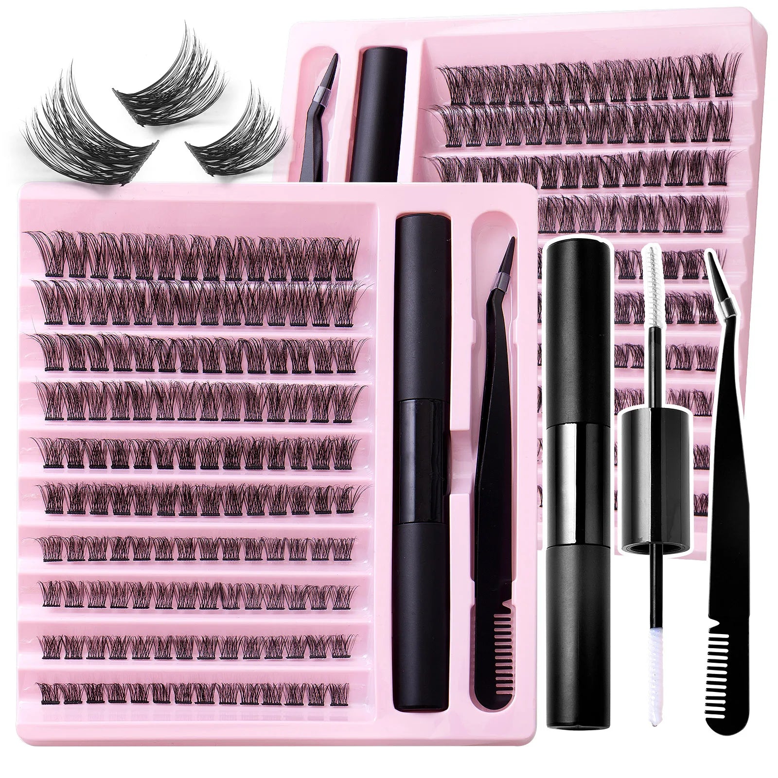 Cluster Ribbon Full Strip Eyelash Extension DIY Kits Classic Silk Fluffy Fans Knot Premium Quality Lashes for Beauty Care