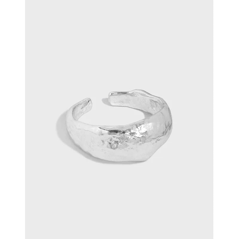 925 Sterling Silver Minimalist Smart Ring Irregular Melted Texture Fine Jewelry Rings Adjustable Fashion Rings for Women Gift