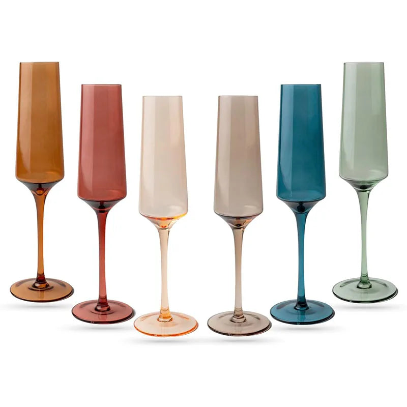 7oz Stemmed Multi-Color Champagne Glass Colored Champagne Flutes with Gift box