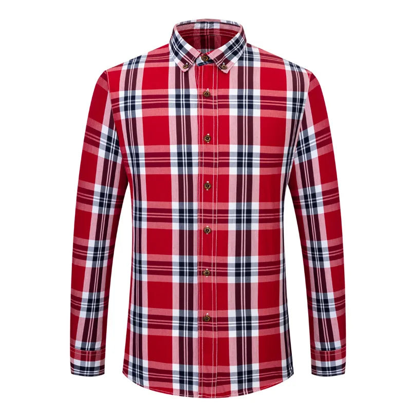 Men's 100% Cotton All Cotton Plaid Anti-Wrinkle Striped Long Sleeve Casual Young Twill Tatting Poplin Shirt Turn-Down Collar 
