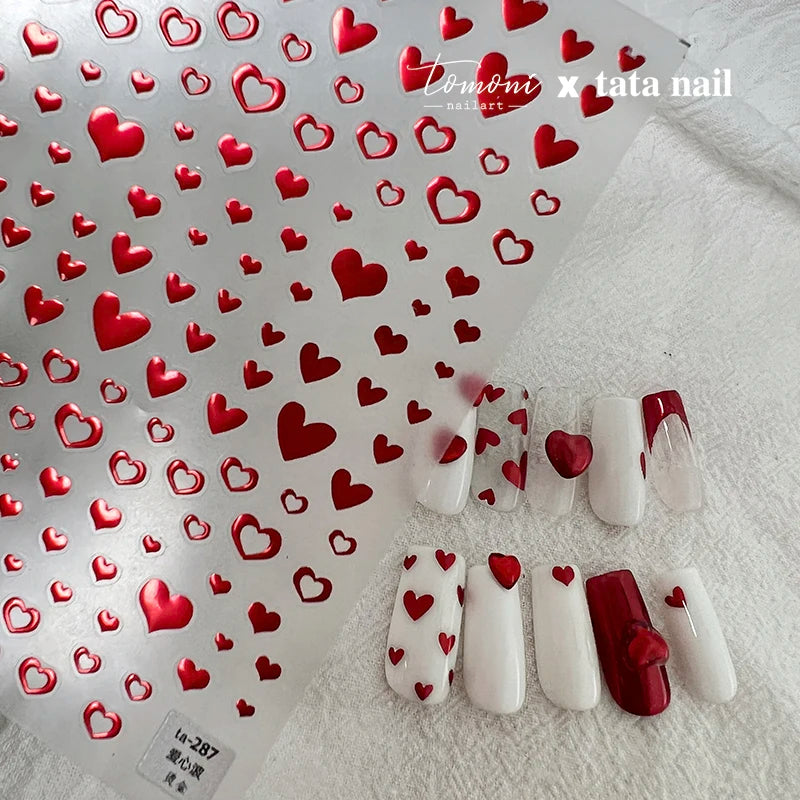 Wholesale 3d Nail Art Sticker Self-adhesive 5d Sticker Red Gold Heart love White Black Tomoni Sticker  Nail Art Decals