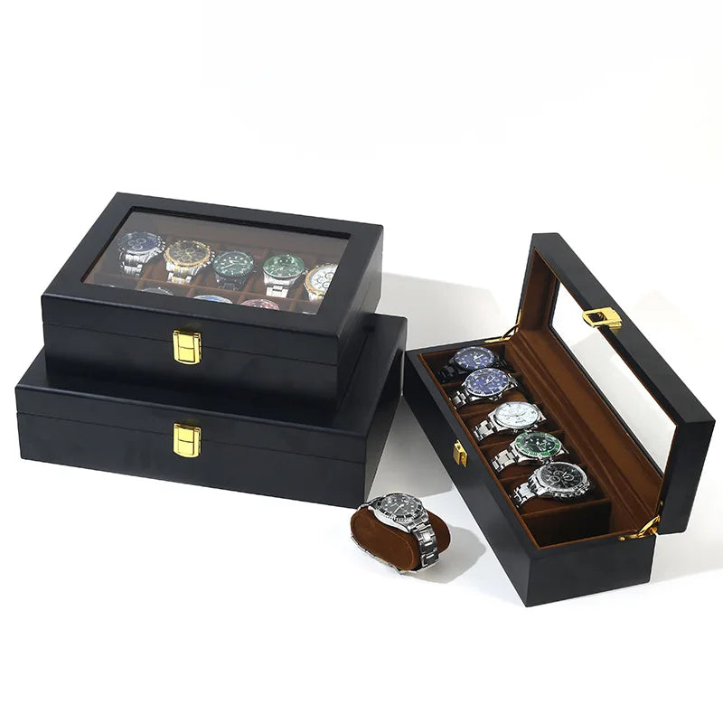 Wholesale GEORGE Protective Wooden Black Lacquer 6 10 12 20 Slot Watch Display Organizer Home Gift Storage Case Custom