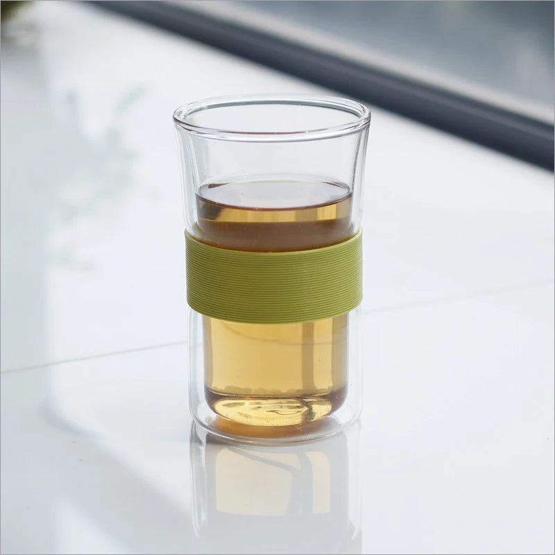 Wholesale 300ml Double-Layer Borosilicate Glass Tea Mug Transparent Water Cup Luxury Floral Wide Mouth Coffee Espresso