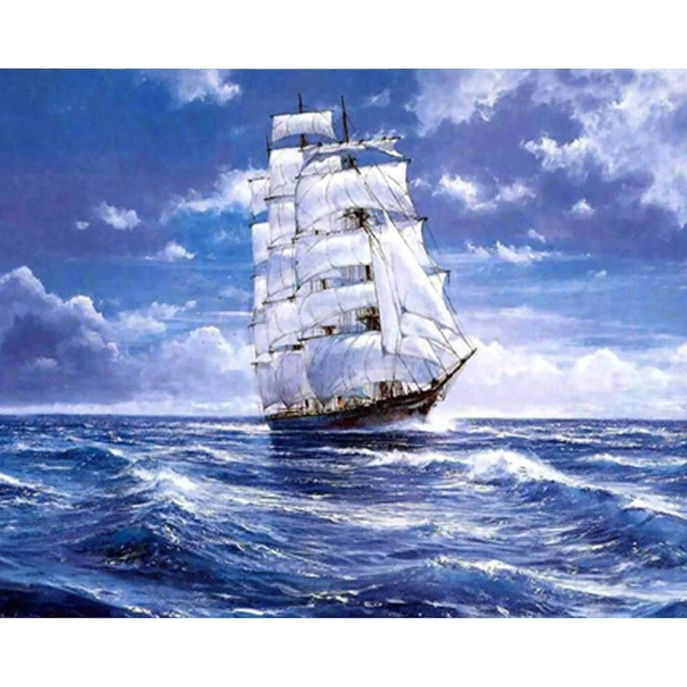 2026 Factory Wholesale Landscape Boat on the Sea 5D Diamond Painting Full Drill Mosaic Art Printed Fabric Dot Adult Wall Art