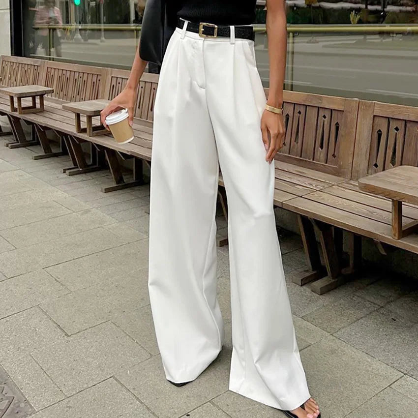 Hot Selling Fashionable Ladies Clothes Palazzo Custom High Waist White Office Wide Leg Pants Women's Trousers Pantalon Femme