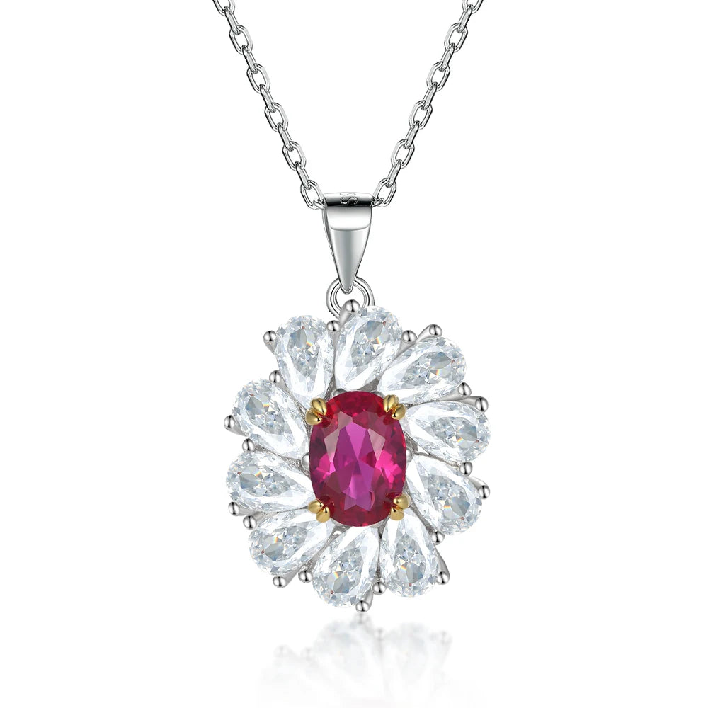 Elegant Rhodium Plated 925 Sterling Silver Sunflower Shape Zircon Fine Jewelry Necklaces