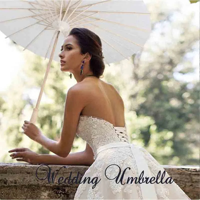 Customized Bamboo Crafts Plain White Wedding Oil Paper Wood Parasol Umbrella Chinese Style Outdoor Sun Straight Umbrella