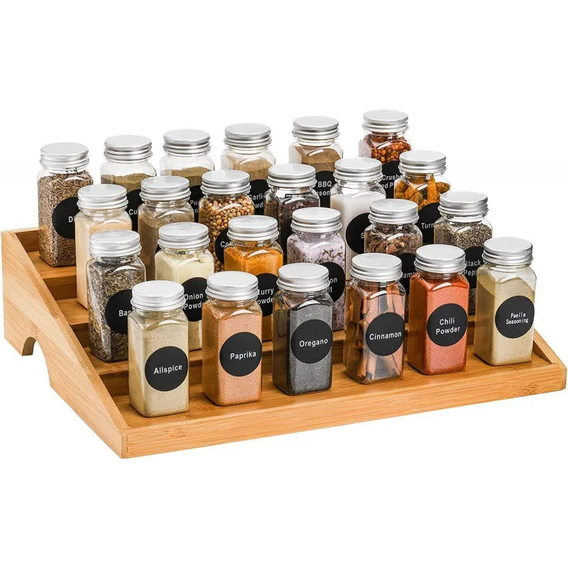 Wholesale 4oz 120ml Clear Glass Empty Square Spice Bottles with Bamboo Wooden Lids Herb & Spice Tools