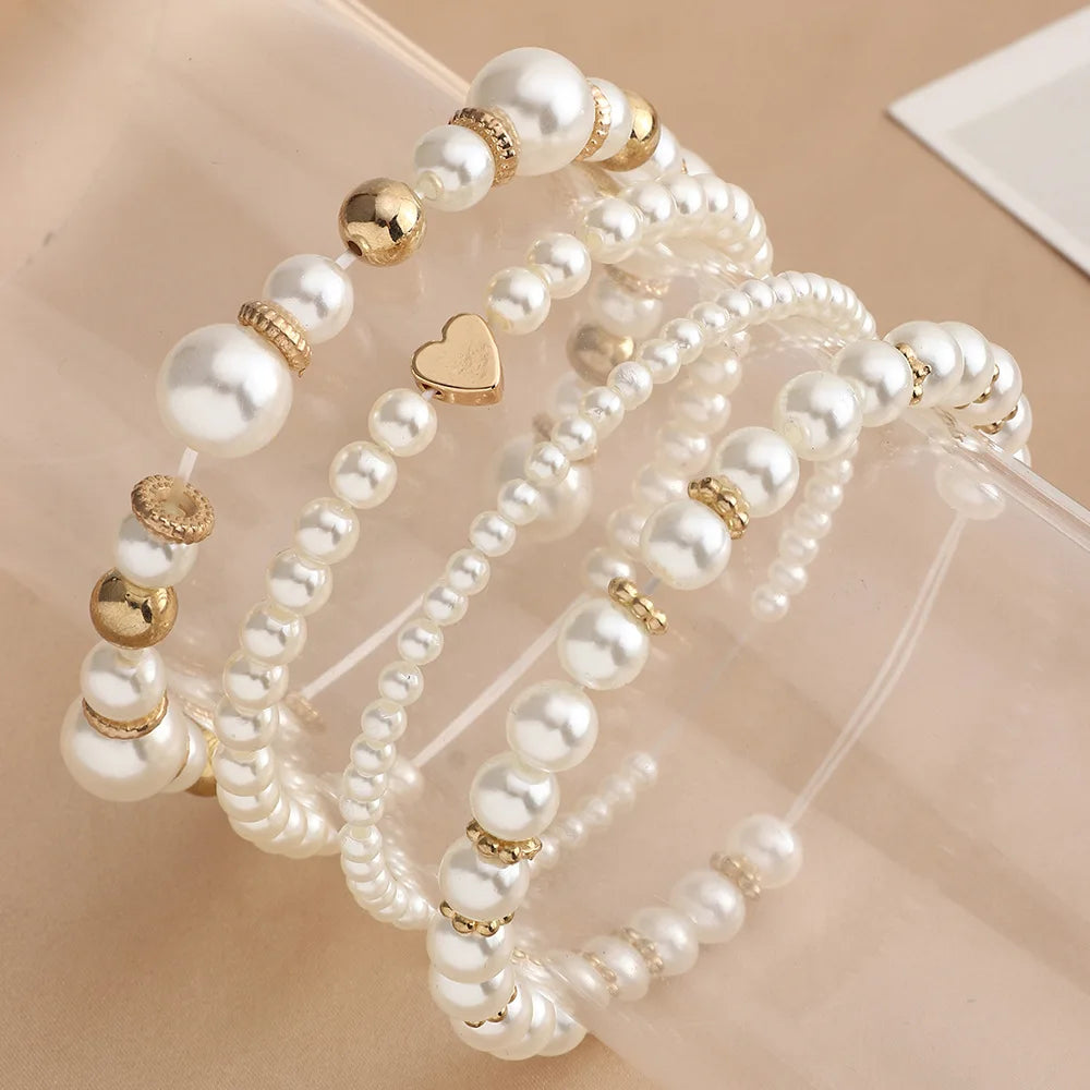 New Design Elegant Women Jewelry Heart Pearl Bracelet Bohemian Style Bracelet for Girls