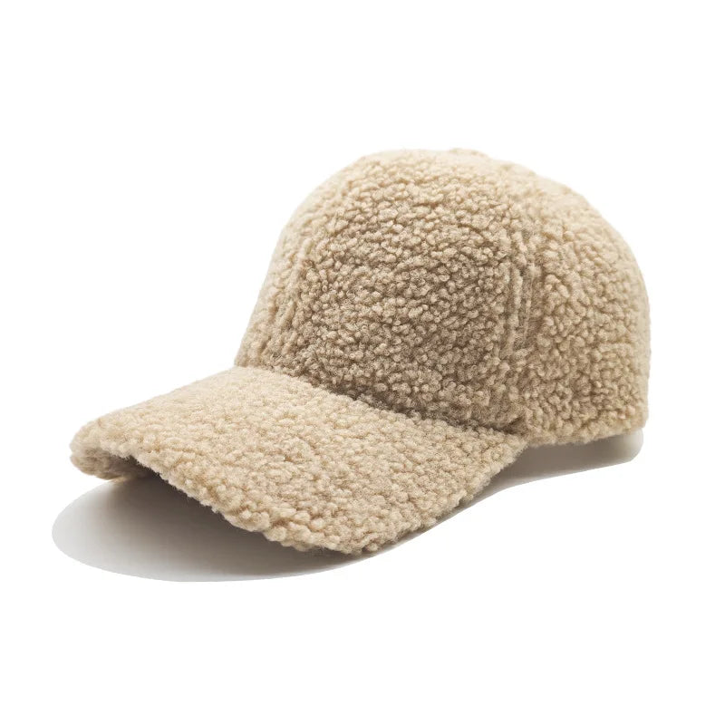Lamb Wool Baseball Cap Female Korean Version of Solid Color Plush Cap Male Fashion Warm Hat