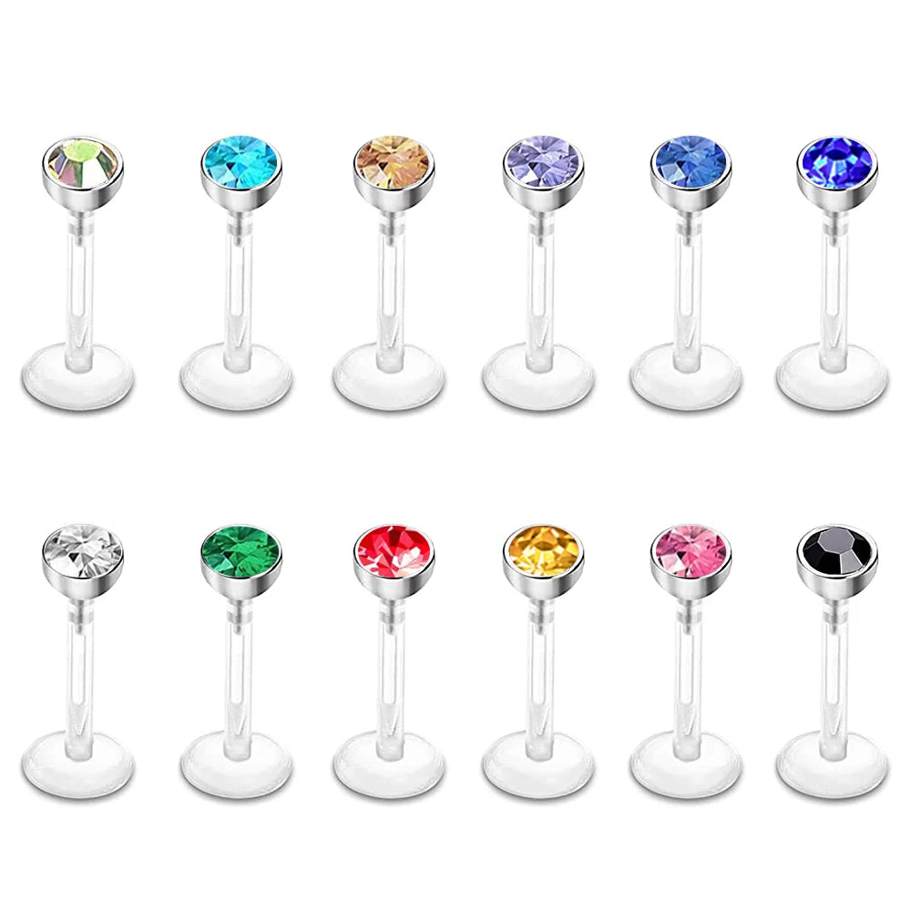 Nose Ring Nipple Piercing 16G Mixed Acrylic Crystal Bar Monroe Labret Stud Lip Ring Flesh Belly Piercing Boiflex Clear 12 Col