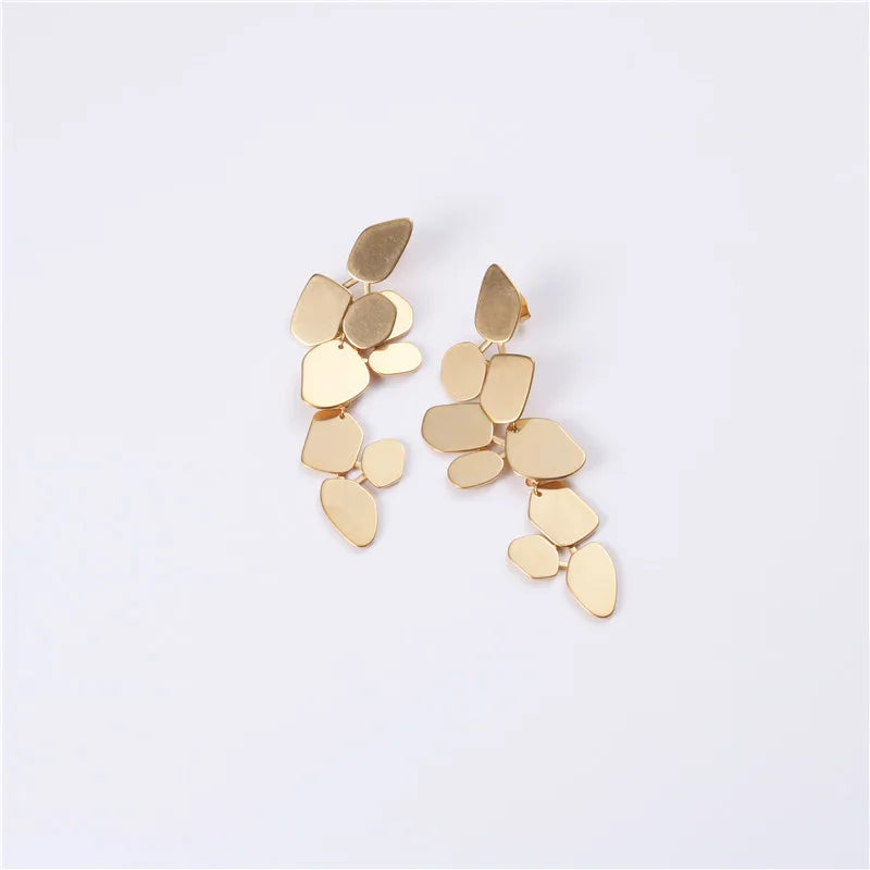 Fenny 18K Gold Plated Shiny Elegant Irregular Wafer Drop Hoop Earring Trendy Wholesale Stainless Steel Ladies Jewelry