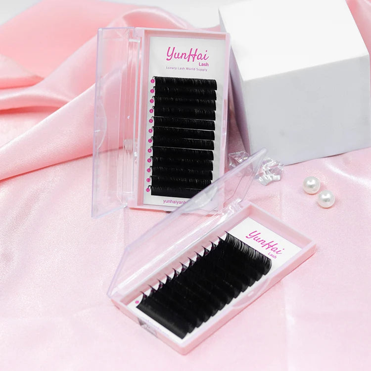Cashmere Individual Eyelash Extensions Supplies Wholesale Fluffy Lash Extension Trays Black Matte Synthetic Eyelash Extension