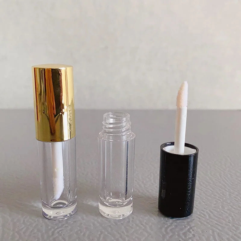 LZ Pack Stock 100pcs Black Gold Mini 1.5ml Cute Lipgloss Tubes Private Label Round Lip GLoss Tubes With Wand