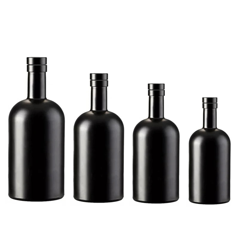 Unique Design 200ml 375ml 500ml 750ml 1000ml Frosted Black Olive Oil Glass Bottles with Corked