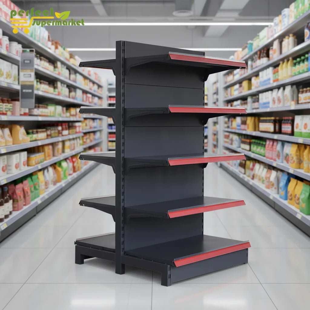 Customized Modern Metallic Heavy Duty Single Sided Epoxy Powder Coated Supermarket Shelf Equipment Retail Convenience Store