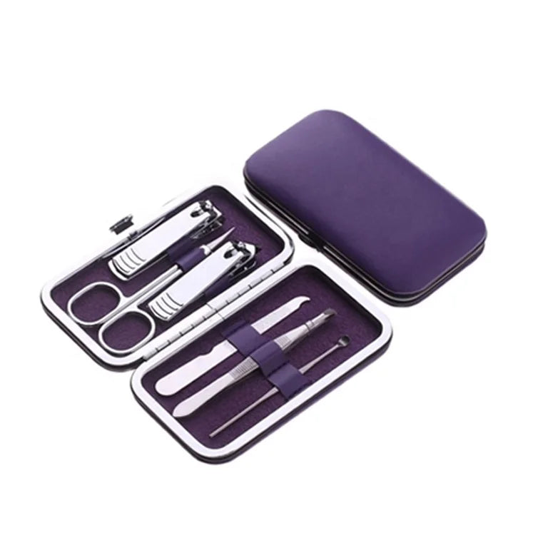 VW-MS-375 Candy Purple 6 Pc Personalized PU Professional Durable Manicure & Pedicure Set 7 in 1 Nail Clipper Box Packed