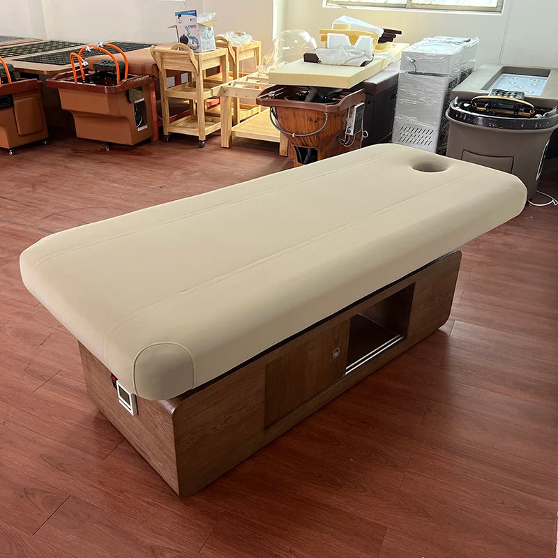 High Quality Wood Grain Basdouble Column 4 Motors Thai Massage Bed Customizable Electric Beauty Bed Massage Table Facial Bed