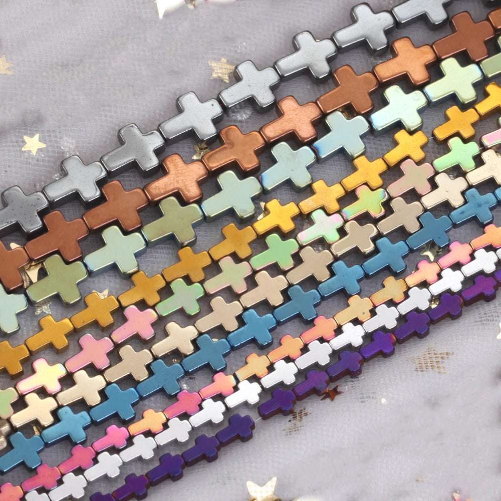 Natural Stone Beads Cross Shape Plating Hematite Beads for Jewelry Making Jewelry for Women Diy Bracelets 15'' Wholesale