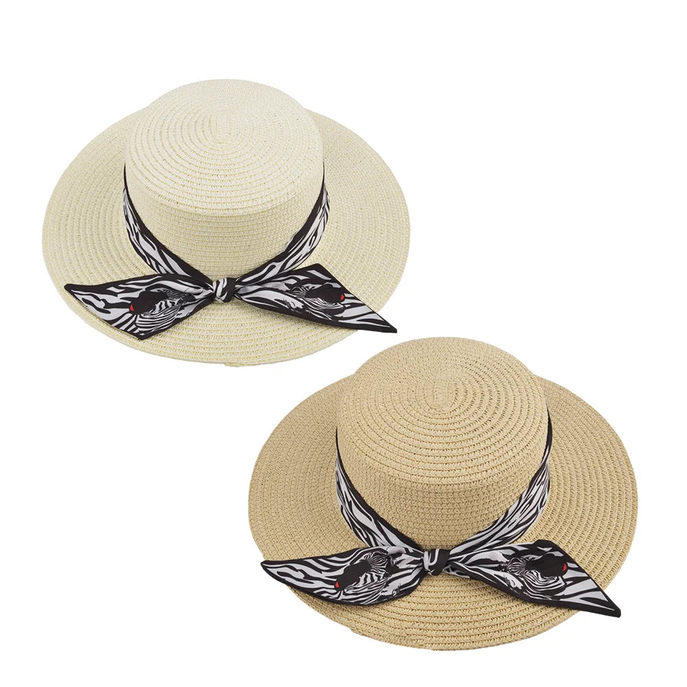 OEM Logo Customized Unisex Adults Floppy Straw Hat With Ribbon Sun Protection Summer Beach Fashion Embroidered Hat for Women