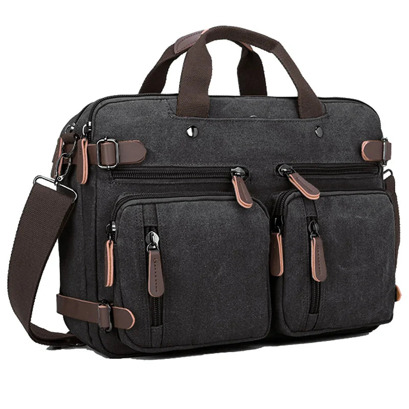 Vintage Multi-Functional Convertible Heavy Canvas Backpack Travel Bag Briefcase Shoulder Messenger Bag Rucksack