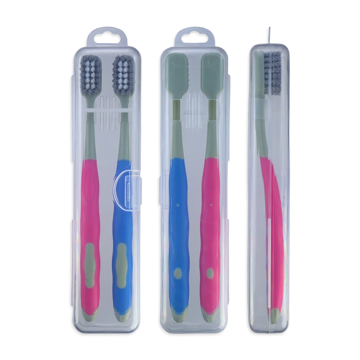 Adult Toothbrush Transparent Box  PP Holder Foldable Case Hiking Travel Box  Tapered Brisltes Pack of 2