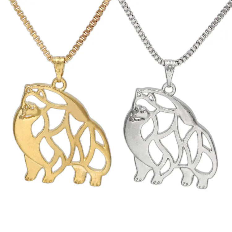 Creative Pet Dog Memorial Gift Necklace Jewelry Fashion Gold Plated Hollow Carved Hiromi Dog Pendant Necklace for Women Men