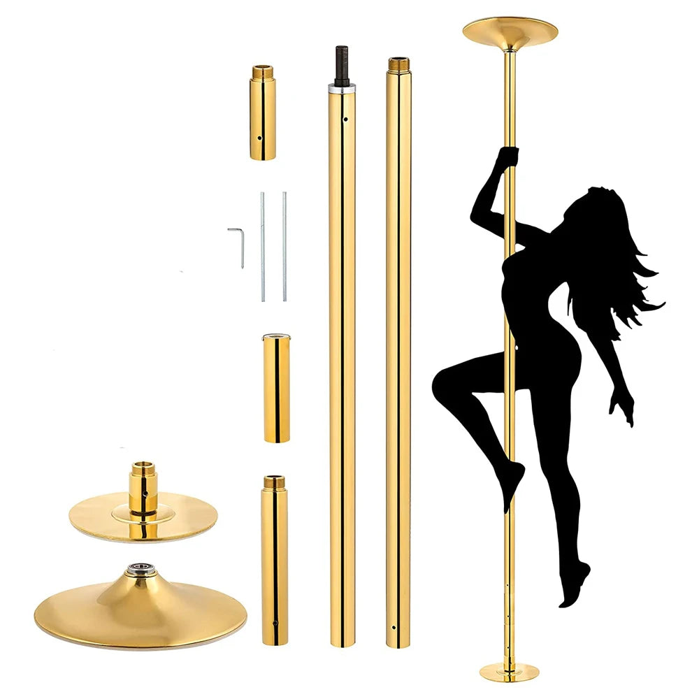 Adjustable 45mm Gold Static Dancing Pole 3.7-9 Inches Height-Adjustable Steel Stripper Dance Pole