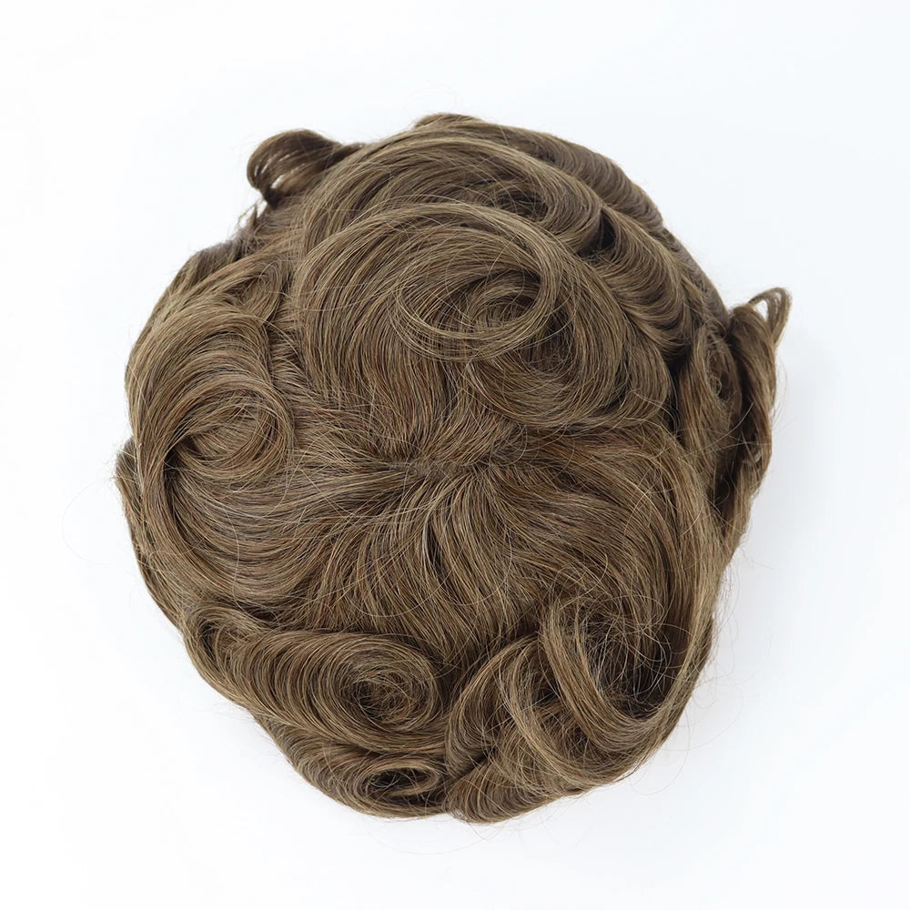 Men Toupee Natural Human Hair Replacement System Soft 0.06mm Thin Skin PU Base V Loop Wigs for Men Capillary Prosthesis