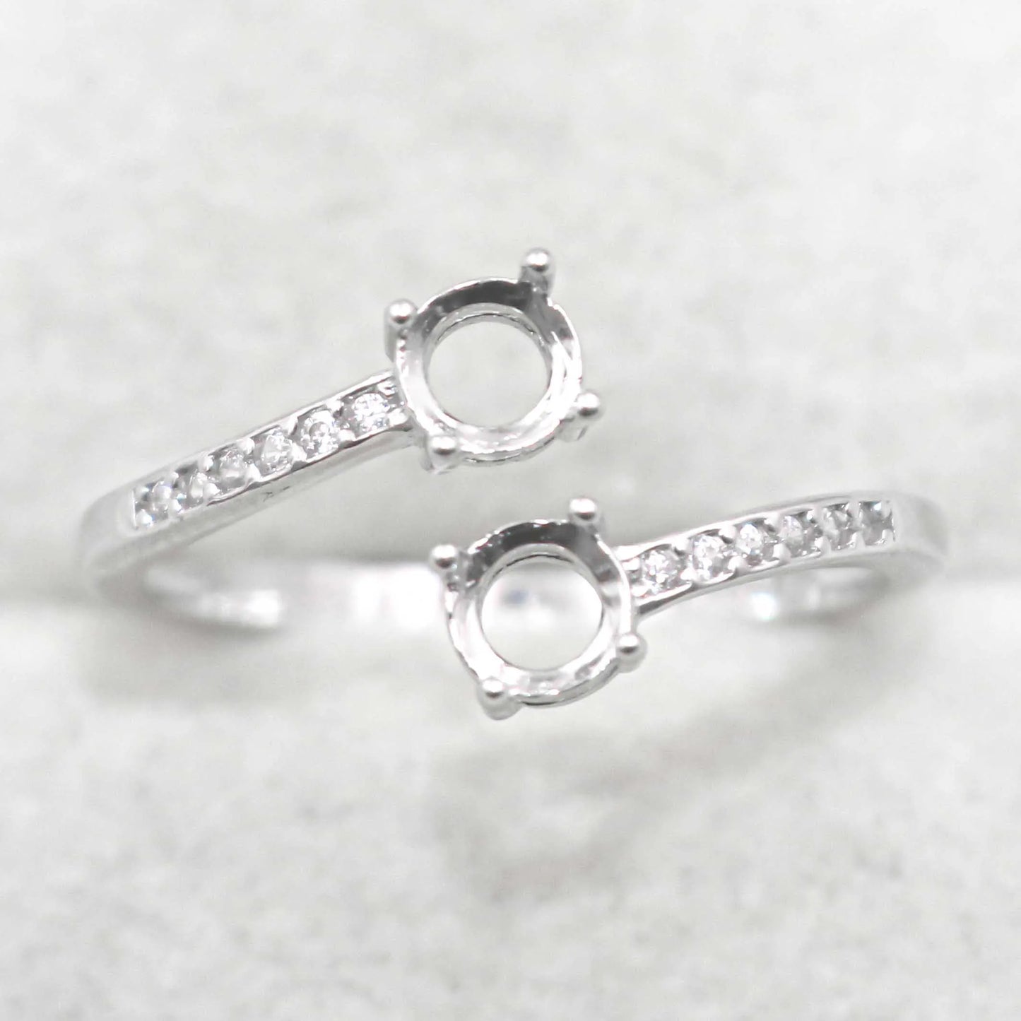 Sterling Silver 4*4mm Semi Mount Ring Empty Frame Blank Support Claw Setting S925 Base Holder Without Center Stone for Inlay 